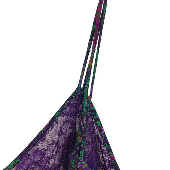 VTG Victoria's Secret Gold Label Lace Paisley Satin Print Nightgown Lingerie L - Picture 4 of 9